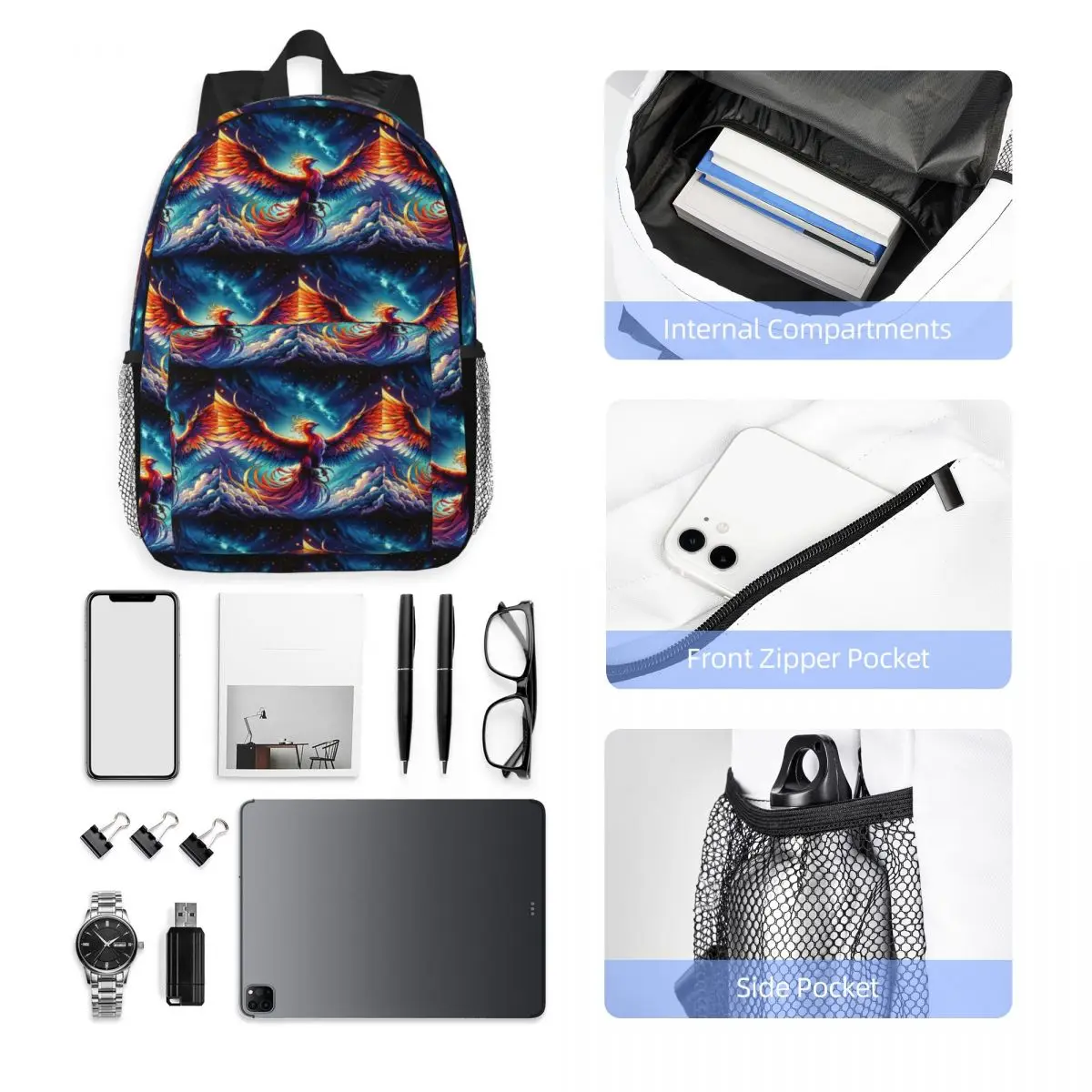 Colorful Majestic Phoenix Backpack Hot Sale Daypack Large Capacity Boys Girls BookBag Shoulder Bags for Men Women School Bag