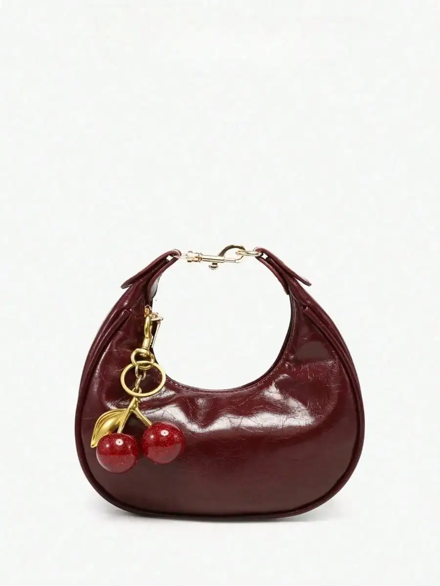 1pc New Fall Fashion Crescent-Shaped Armpit Bag, Cute Cherry Decor, Vintage Style Underarm Pouch, Suitable For Various Occasions