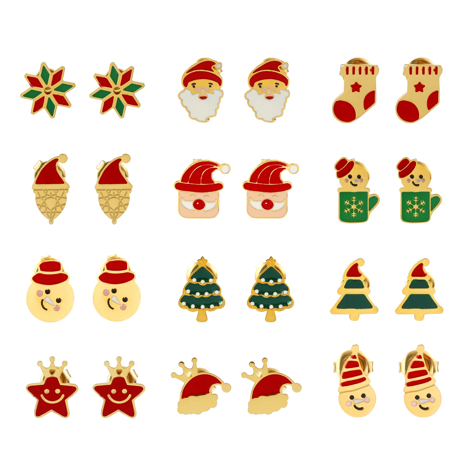 1 Pair Sweet & Cute Christmas 18K Real Gold Plated 304 Stainless Steel With Stoppers Ear Post Stud Earrings For Women Gift