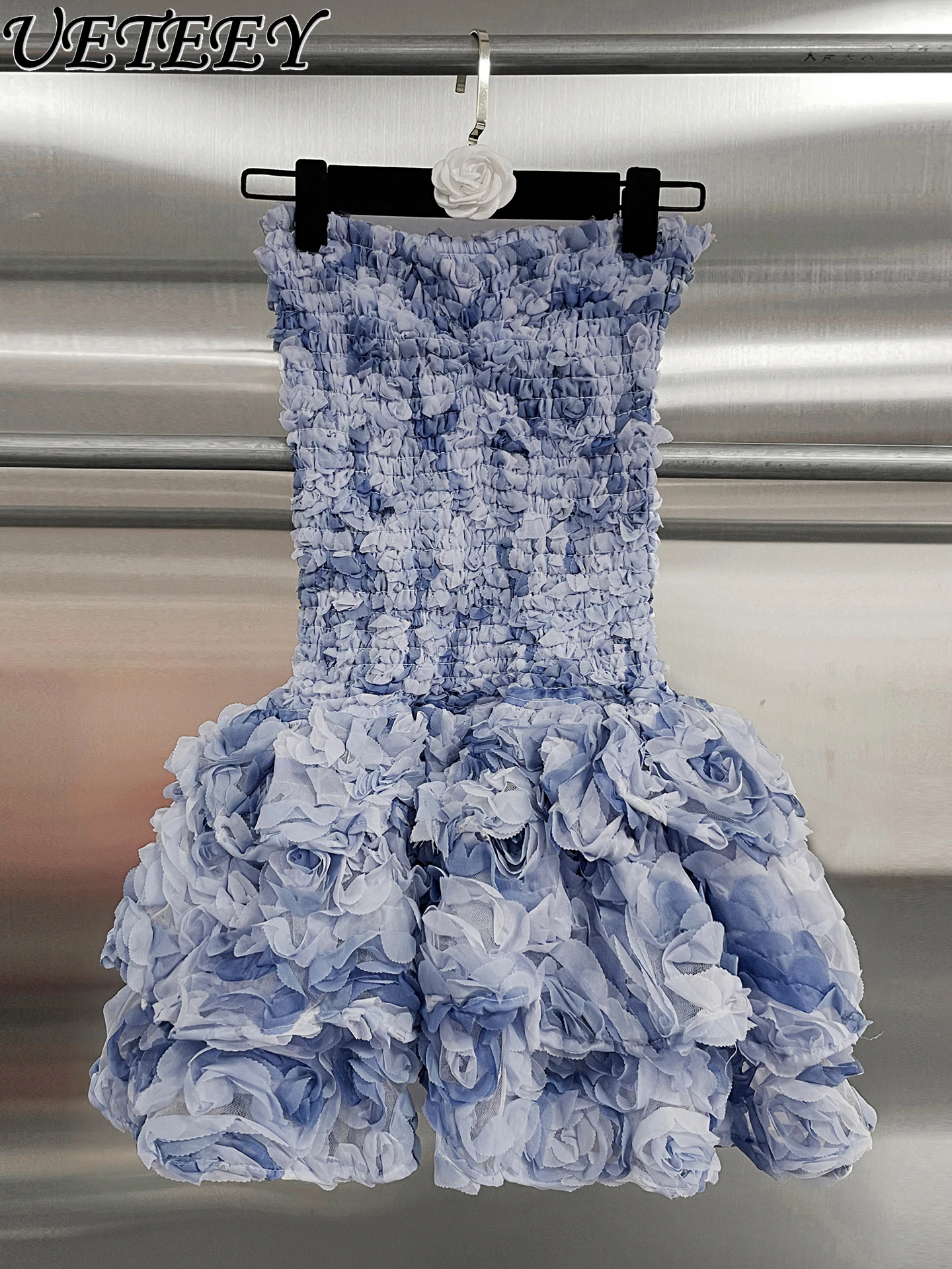 Fairy Sweet Princess 3D Flower Strapless Short Dress 2026 Spring Summer New Sexy Hot Girls High Waist Slim Fit Puffy Dress Party