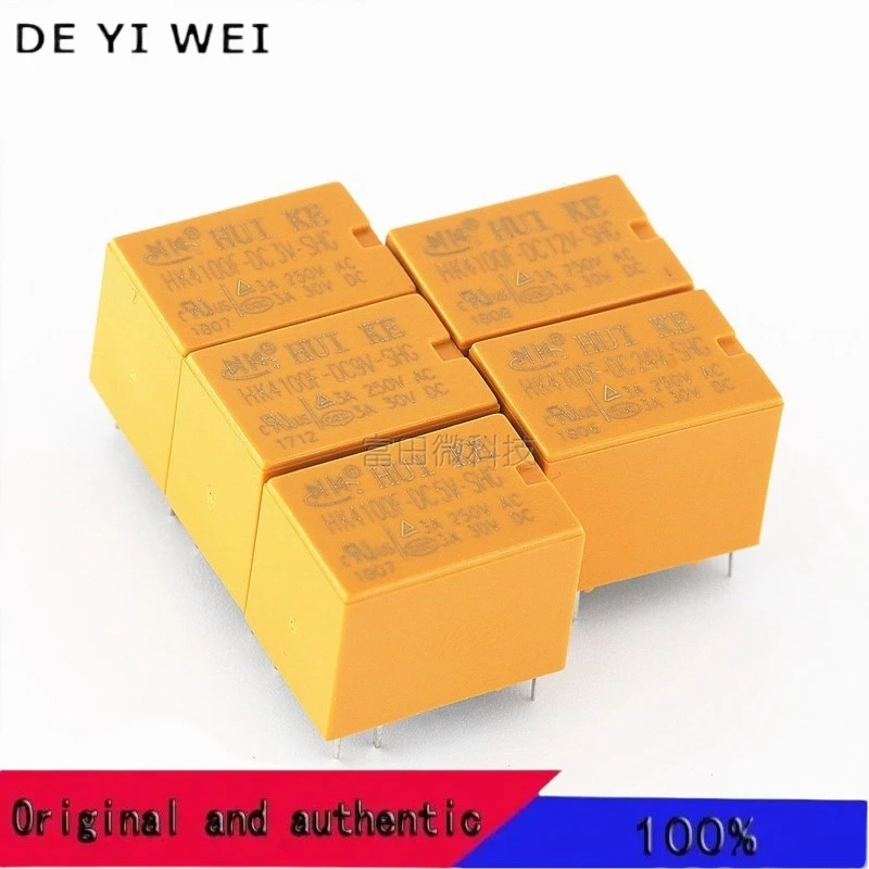 5 개/몫 신호 릴레이 HK4100F-DC3V 5V 6V 9V 12V 24V -SHG 6PIN 3A 변환 세트