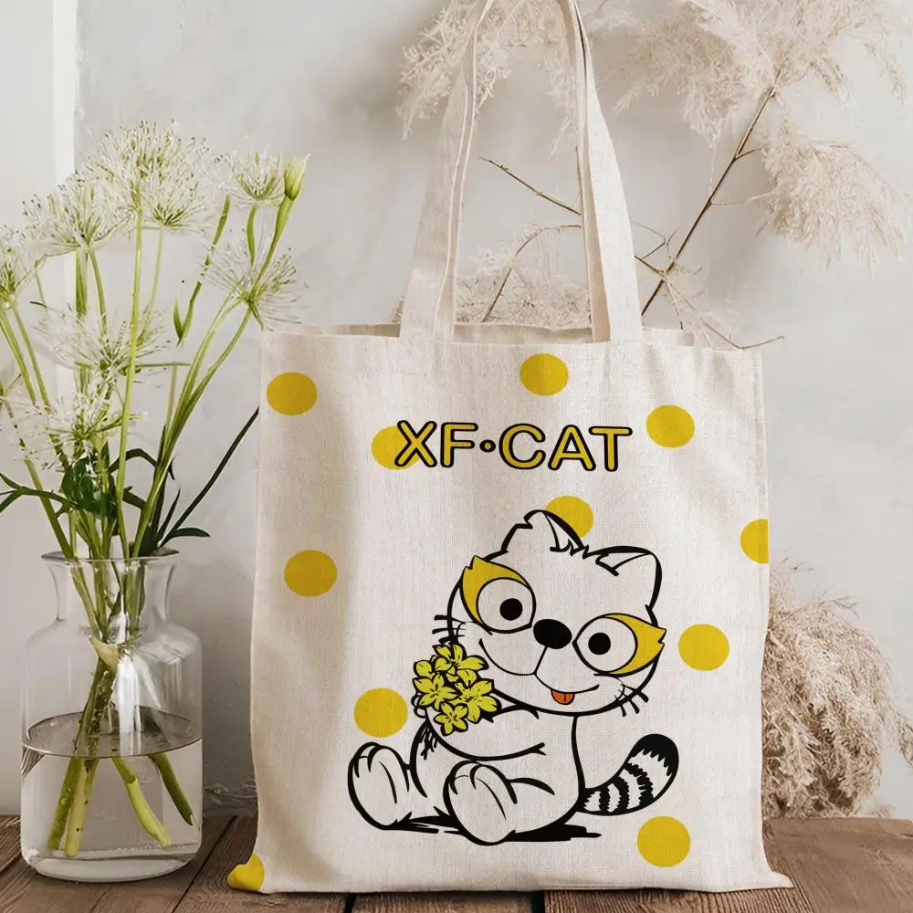 

Cute lazy kitten Storage Bags Canvas Double-Sided Print Tote Bag Large Capacity Shoulder Fashion Shopping Handbag