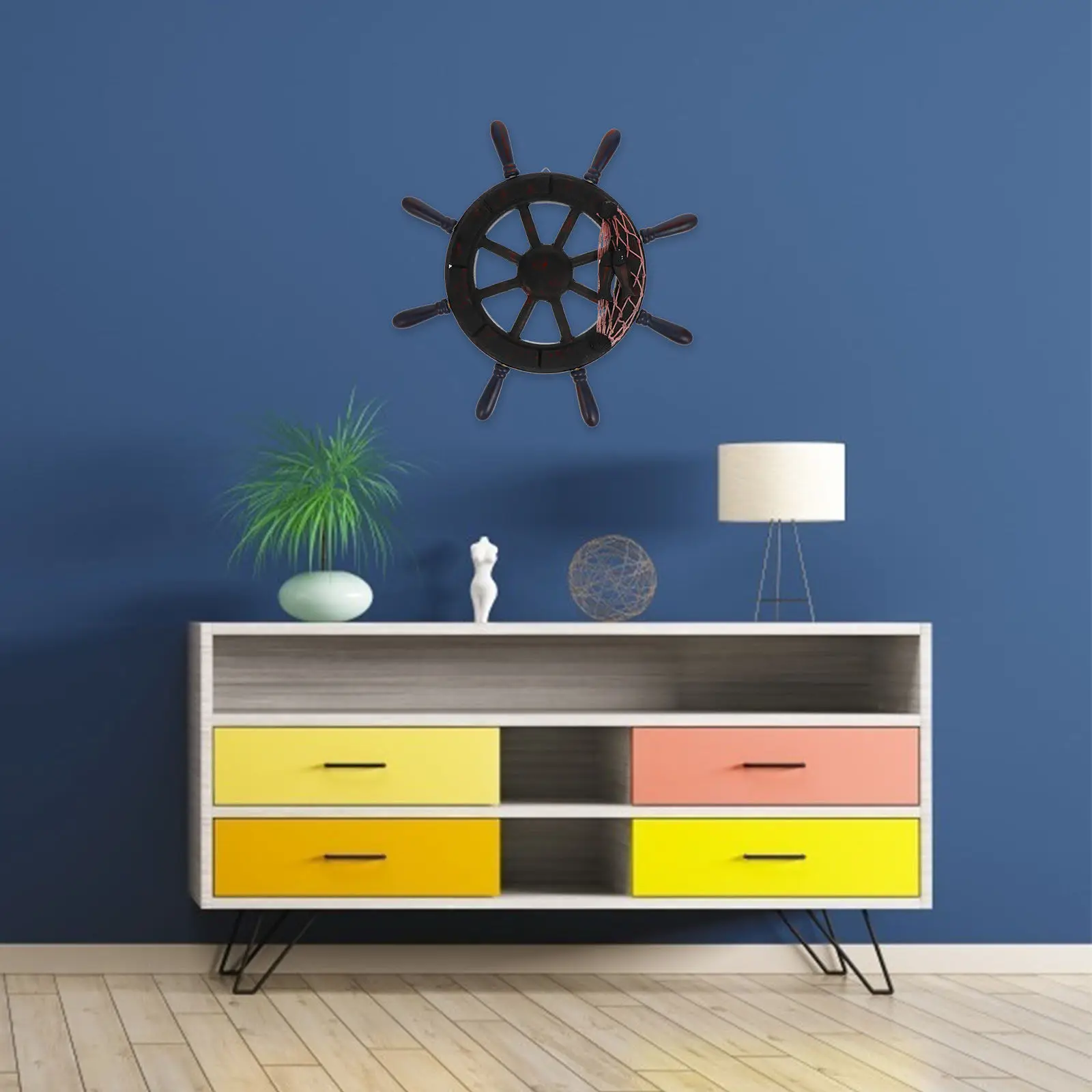 1Pcs Decorative Ship Wheel Wall Hanging Steering Wheel Decor Nautical Decoration Mediterranean Style Ornament Home Bar Gift Idea