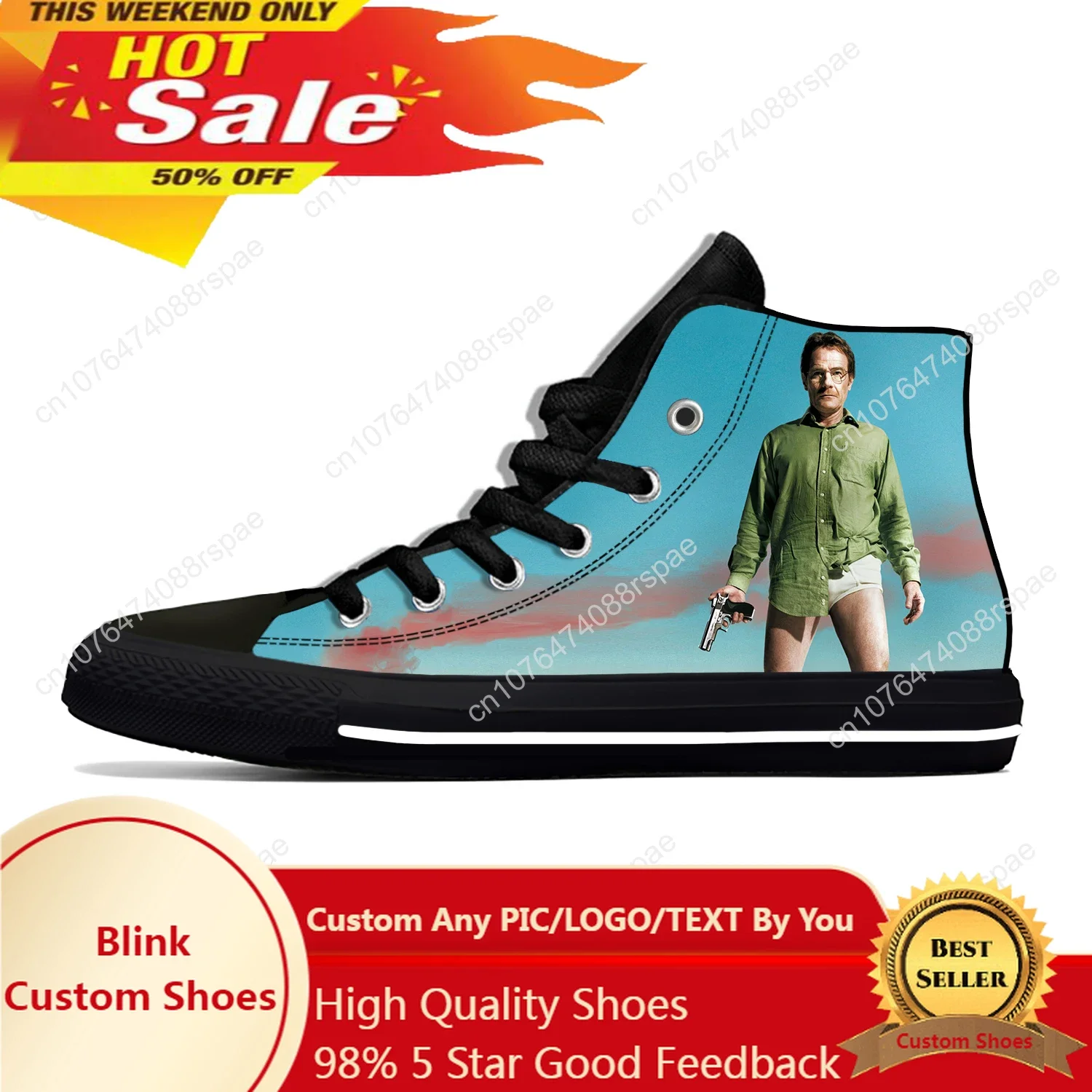 Breaking Bad Heisenberg Fashion Funny Classic Casual Cloth Shoes High Top Lightweight Breathable 3D Print Men Women Sneakers