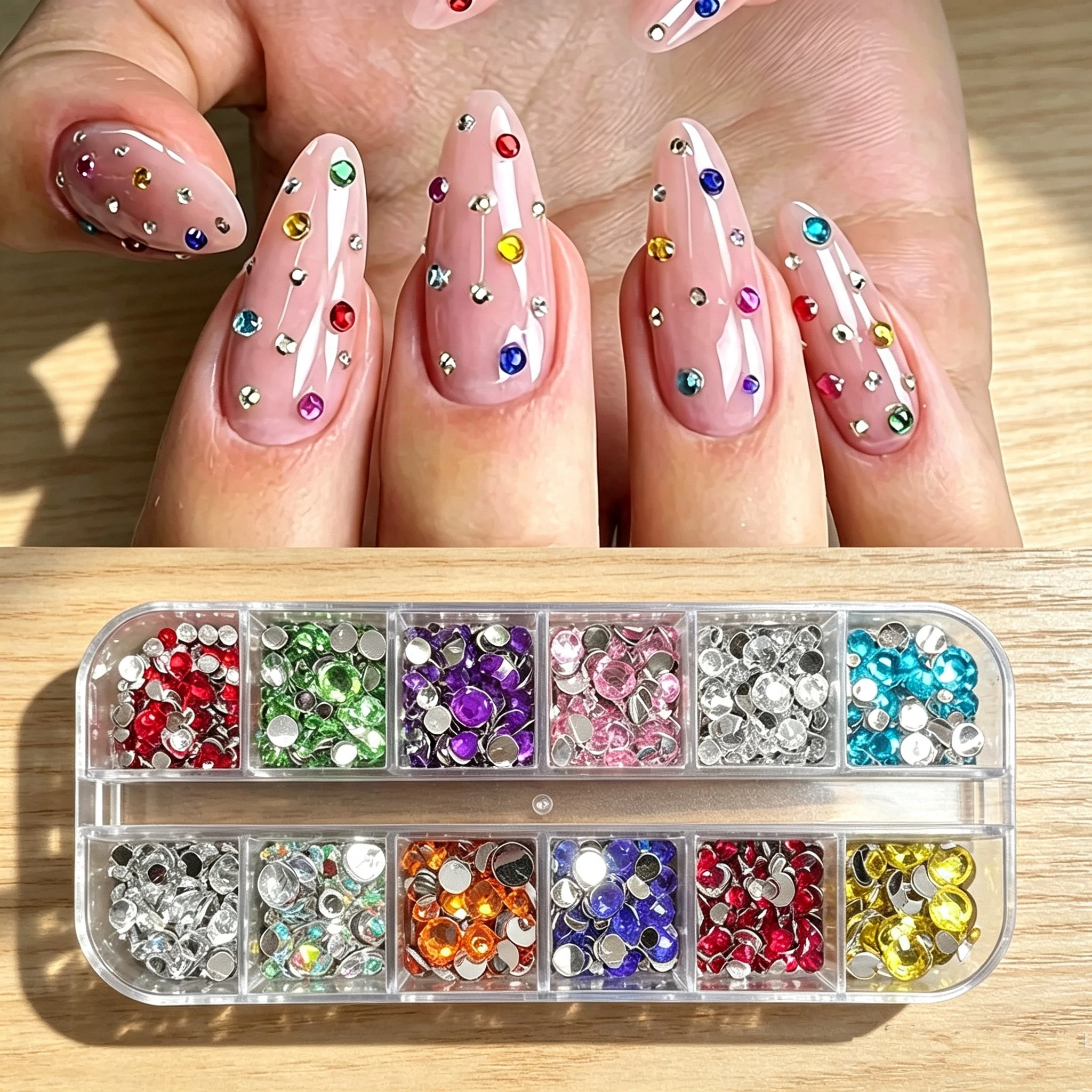 12/24 Grid Shiny Crystal Rhinestones Nail Art Flatback Gems, Versatile DIY Decoration for Fuse Beads Makeup Bags Shoes Crafts