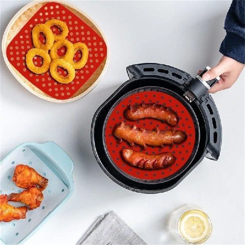 Air Fryer Baking Paper Silicone Air Fryer Liner Non-Stick Steamer Pad Air Fryer Accessory Kitchen Baking Liner Cooking Utensils