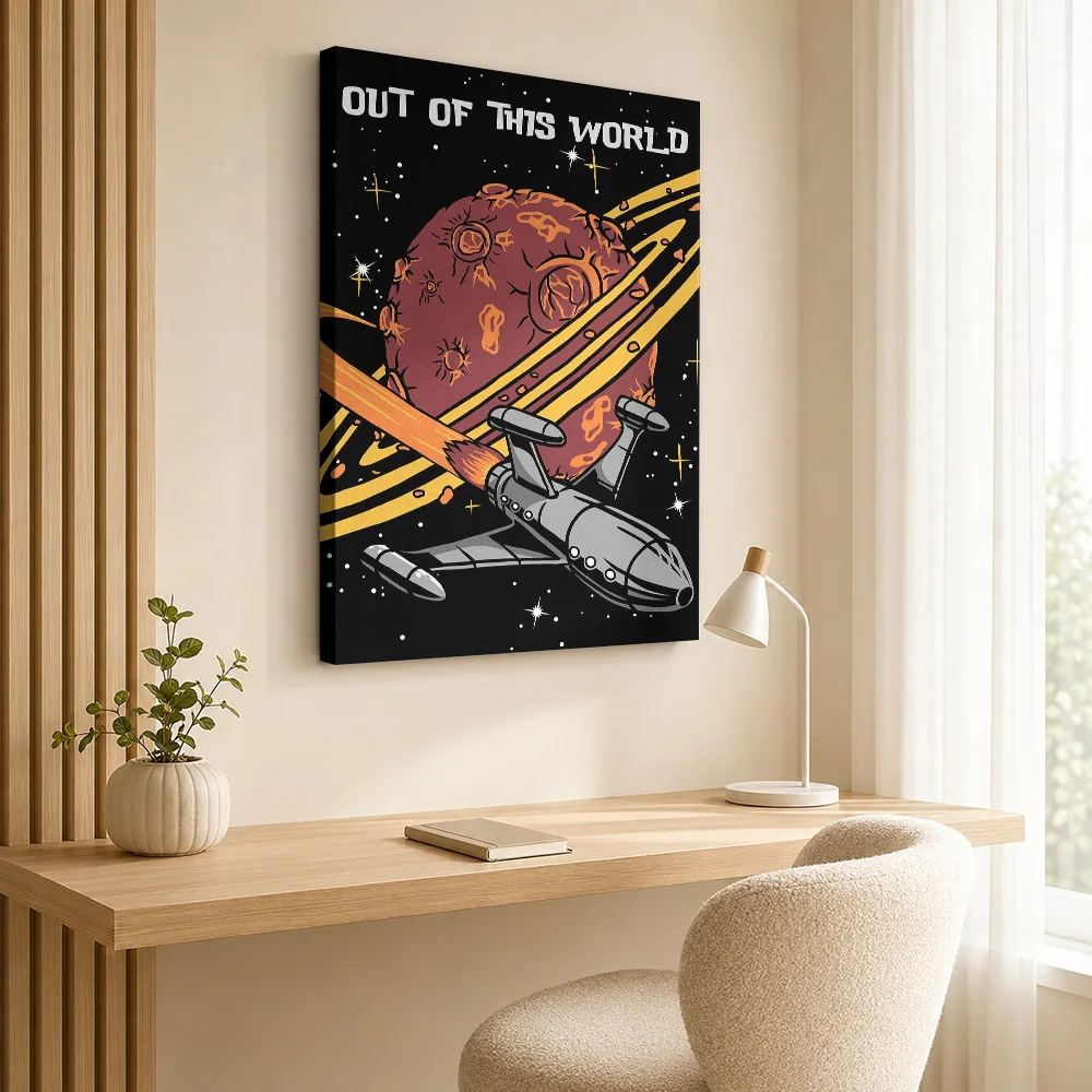 Out Of This World Rocket And Planets Canvas Print Customized Photo Retro Travel Illustration Wall Art For Home Astronomy Study