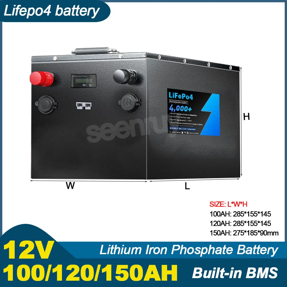 

12V 100Ah 120AH 150AH Lifepo4 With Charger Lithium Iron Phosphate Battery Perfect For 100A 200A Campers RV Solar Energy Storage