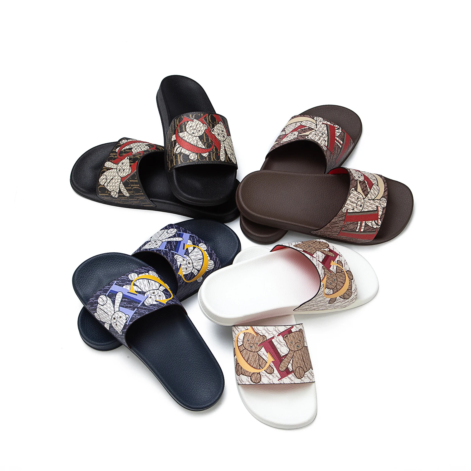 صنادل شاطئ نسائية بطبعة دب، صندوق هدايا مريح غير قابل للانزلاق، أنيق للعطلات والارتداء اليومي غير الرسمي