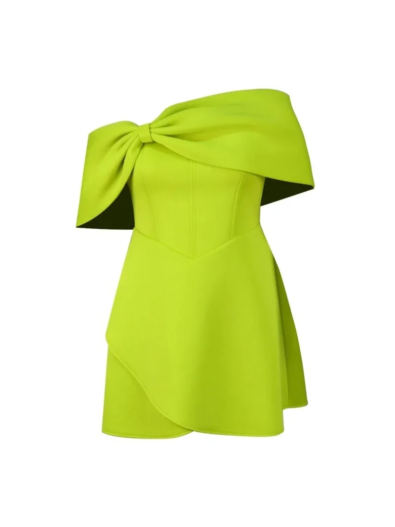 Women Green Sweet Birthday Party Dress Bow Off Shoulder Knee Length Slim Package Hip Gown Plus Size Formal Evening Event Robse