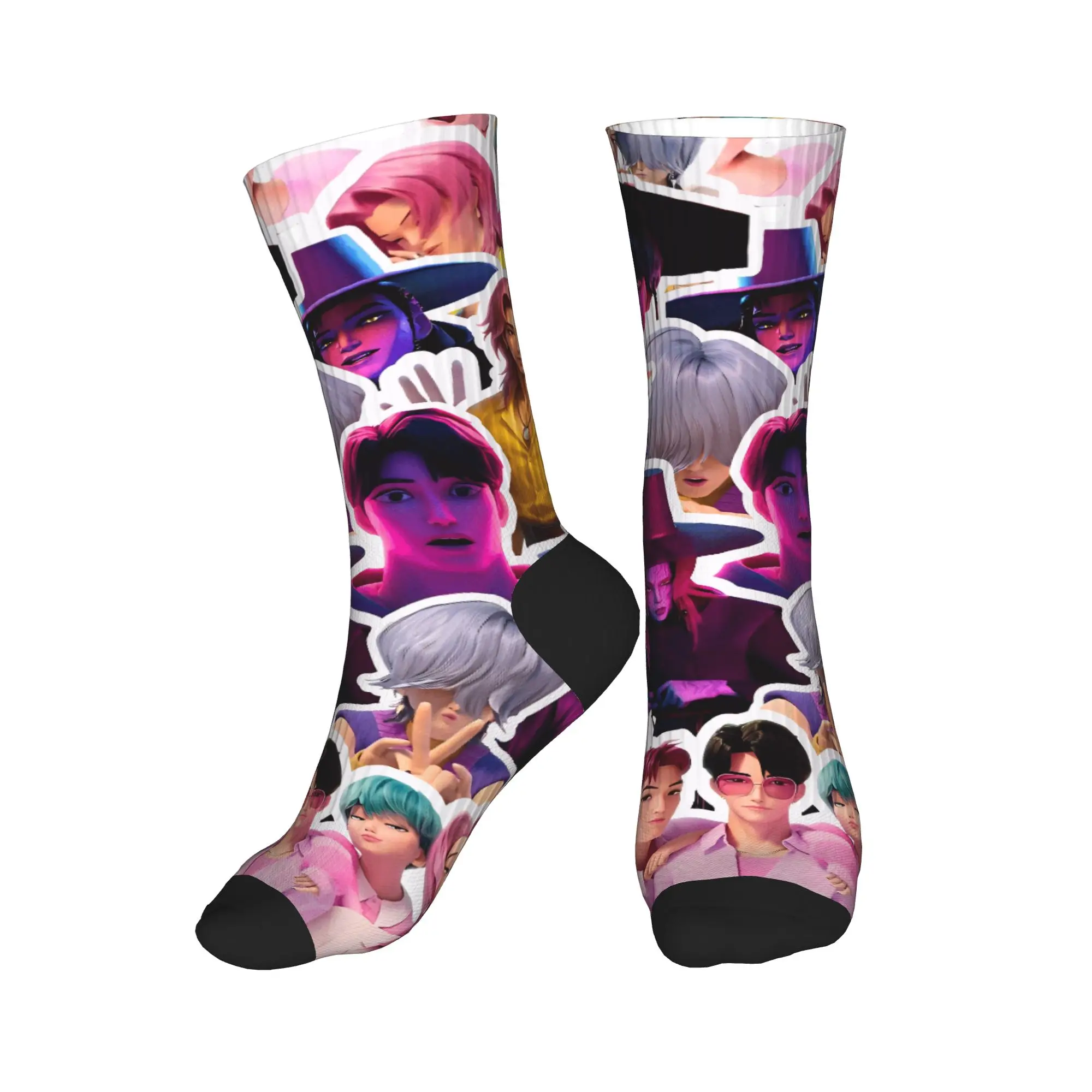 ถุงเท้าผู้ชายลาย K-pop Demon Hunters Saja Boys Jinu Mystery Romance Abby Baby ถุงเท้าสปริงลายสเก็ตบอร์ดกันลื่น