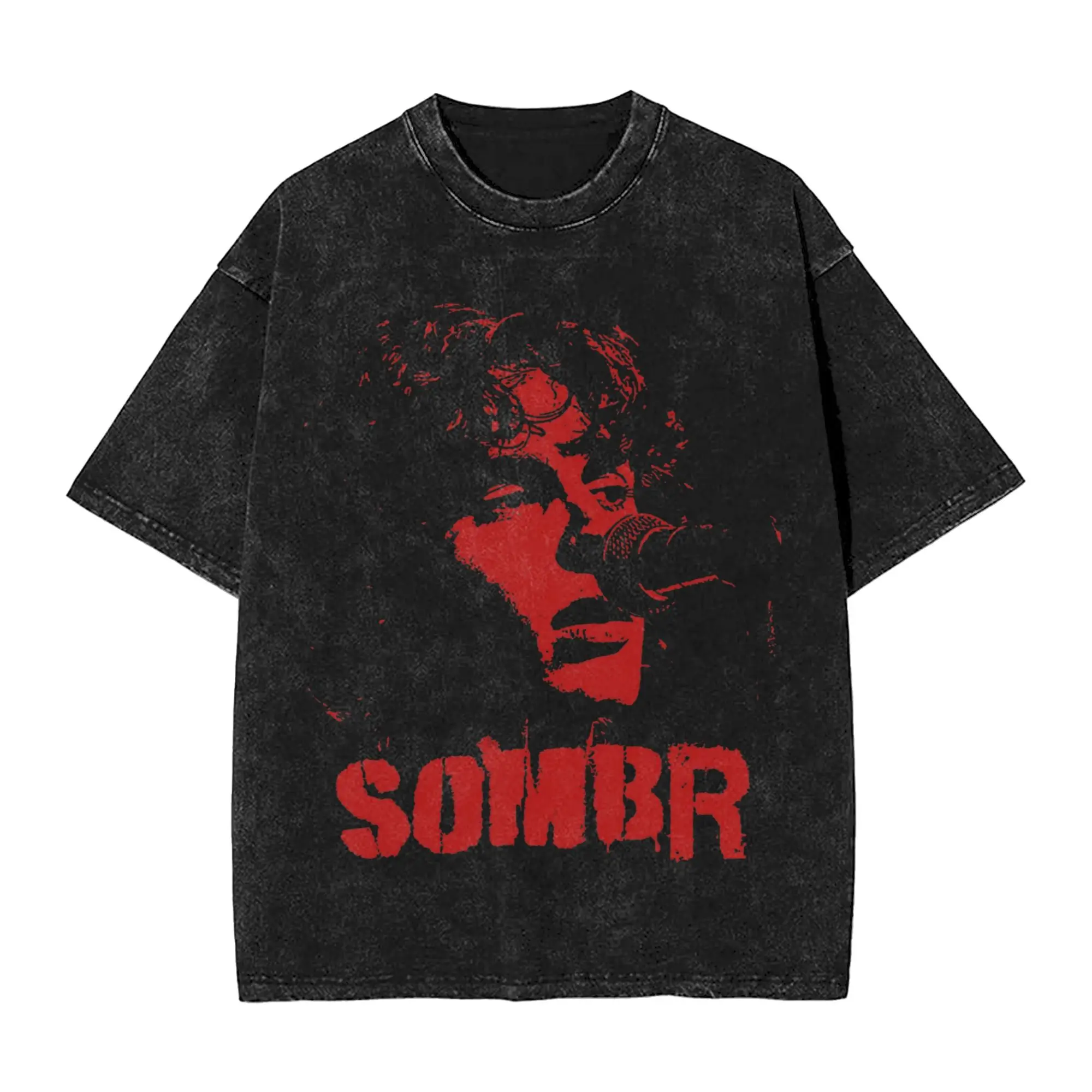 Red Sillhouette Musician Indie Singer Sombr Washed T Shirt Streetwear Hip Hop T-Shirt Tee Shirt for Men Women 100% Cotton