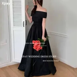 XPAY Strapless Taffeta Korea A Line Evening Dresses Short Puff Sleeve Wedding Customised Backless Custom Formal Party Gown