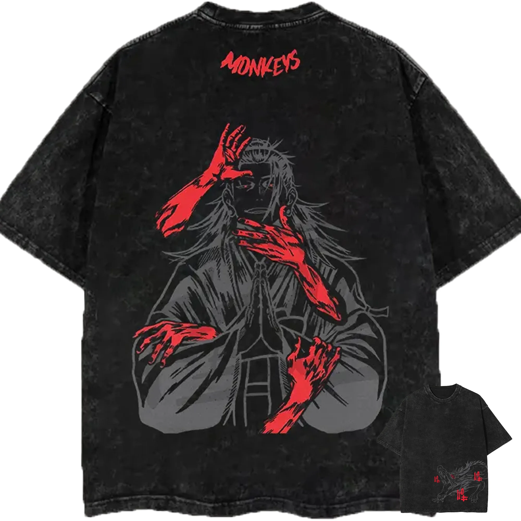 Geto Suguru T-Shirt Jujutsu Kaisen Herren Vintage Acid Wash Monkeys Anime Grafik Streetwear Baumwolle Harajuku Tees 2026 Neuer Sommer