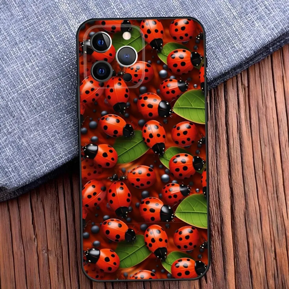 Insect Beautiful Ladybugs Phone Case For iPhone 16,15,14,13,12,11,Pro,X,XS,Max,XR,Plus,Mini Black Soft Silicone Case