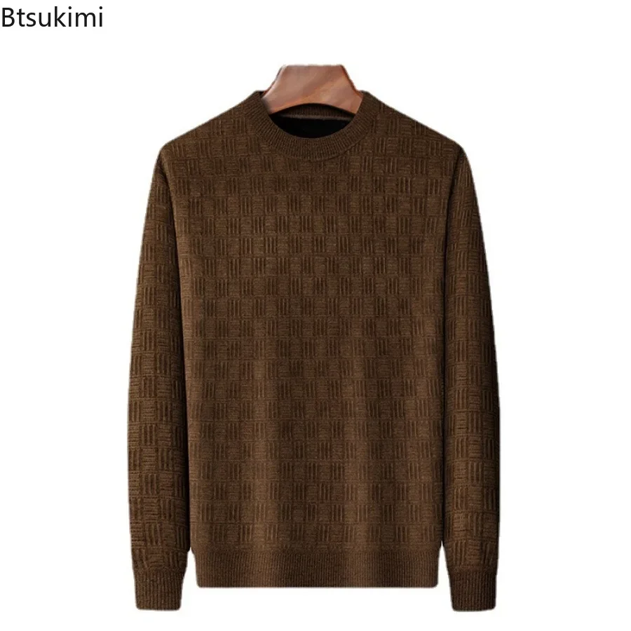 New Men's Chenille Jacquard Sweaters 2025 Autumn Winter Fleece Thicken O-neck Knitted Pullover Tops Men Casual Business Sweaters