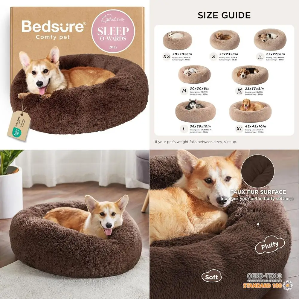 

Моющаяся круглая лежанка-пончик для собак средних размеров до 45 фунтов, подходит для собак и кошек