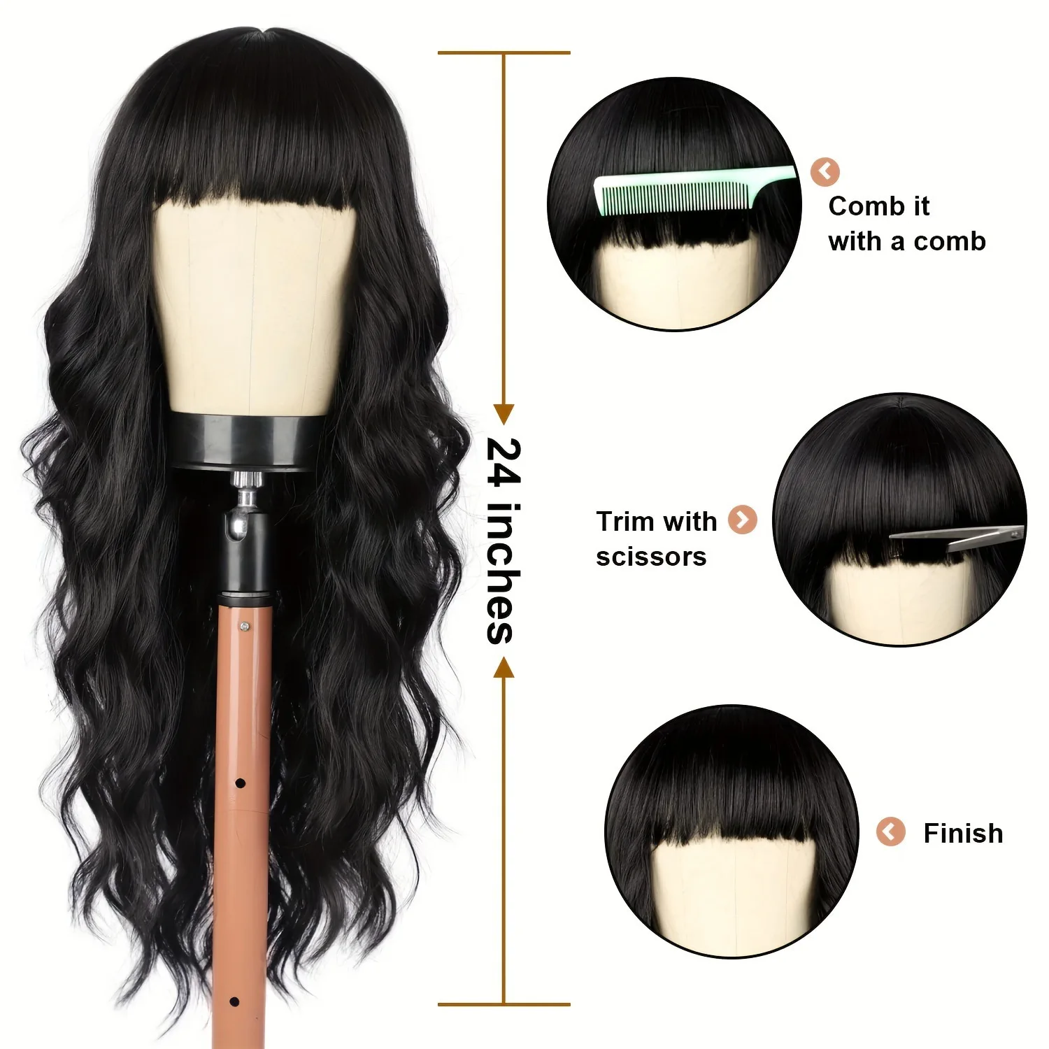 

New Fashion Synthetic Long Wavy Wig with Full Bangs Hairpiece Cosplay Costume Daily Wear Heat Resistant Fiber
