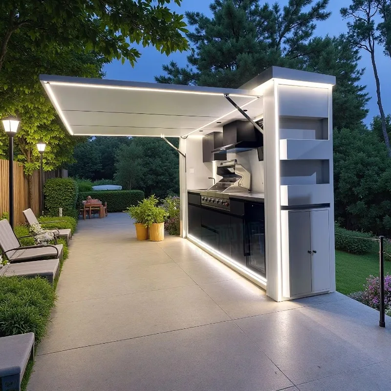 Stainless Steel Garden Kitchen with BBQ Grill and Lockers Outdoor Kitchen Set