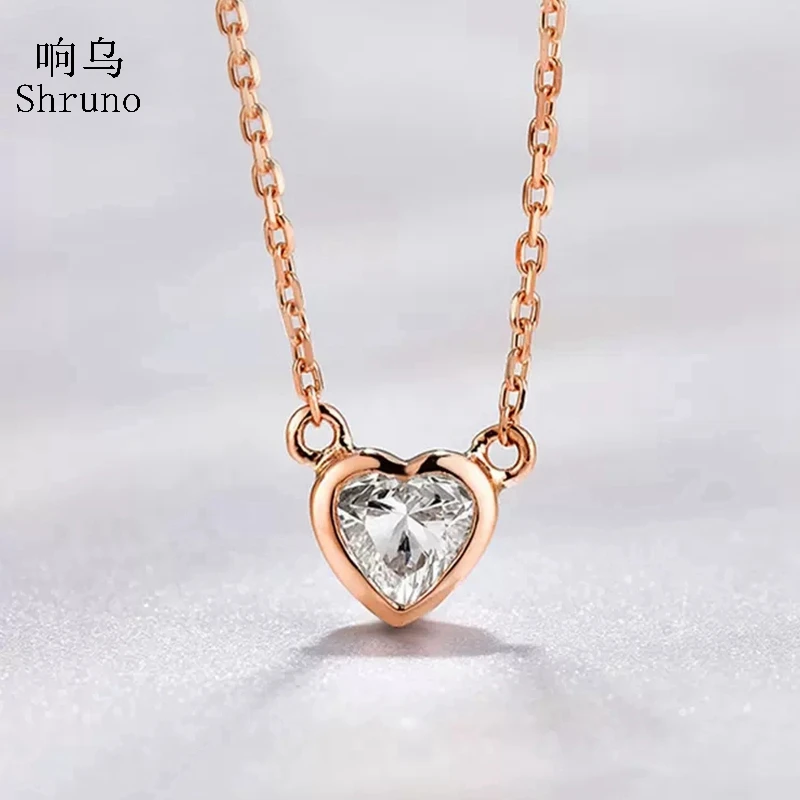 

Shruno Solid 14K Rose /Yellow/White Gold Lab Grown Moissanite Diamond Necklace Chain For Women Heart Shape Trendy Jewelry Gift