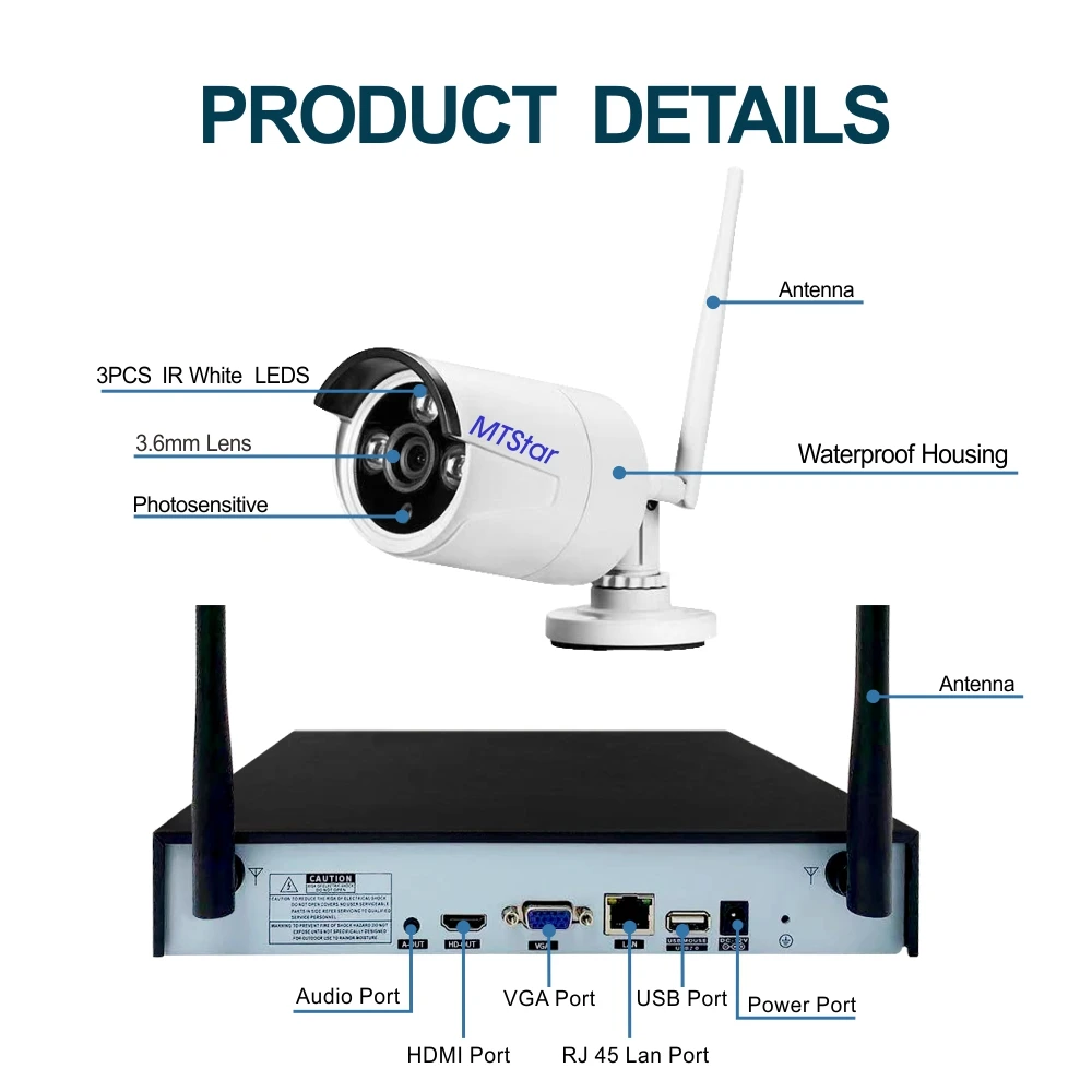 MTStar 8PCS Wireless WiFi Camera System Kit Humanoid Detection Two Way Audio Color Night Vision Surveillance Security NVR TSEye