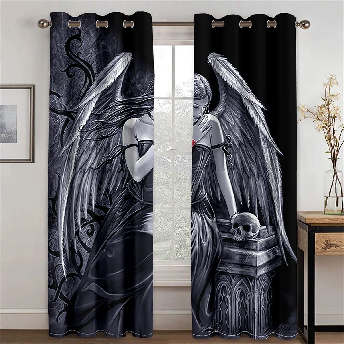 Skeleton Couple Kiss Scary Halloween Two Drape Cheap Thin Window Curtains for Living Room Bedroom Decor 2 Pieces Free Shipping