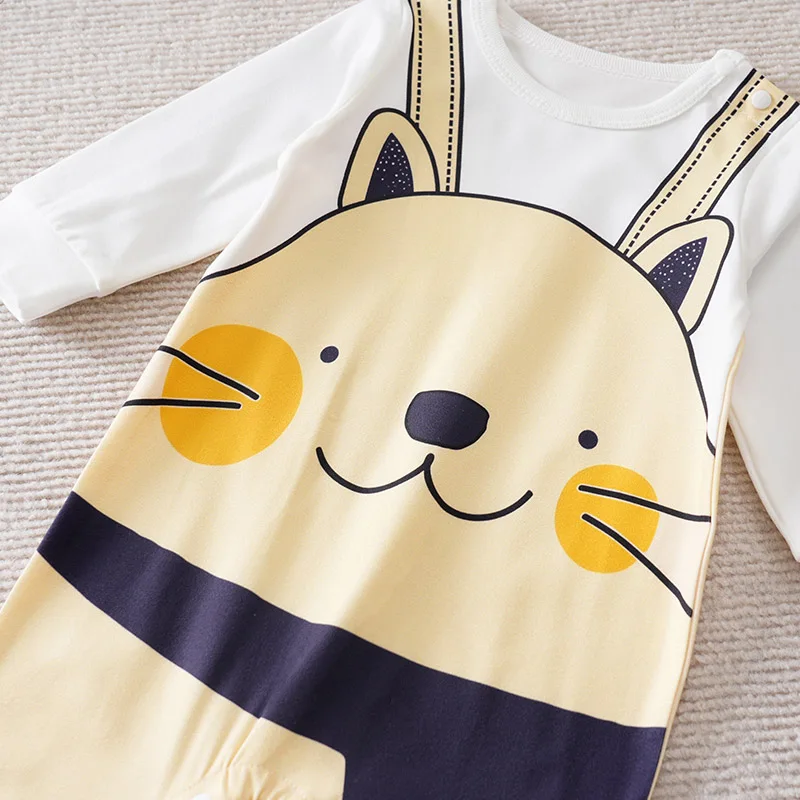 Baby Clothes Cute Cartoon Cat Print Casual Comfortable Soft 0-18 Boys And Girls Spring And Autumn Long Sleeved Baby Jumpsuit