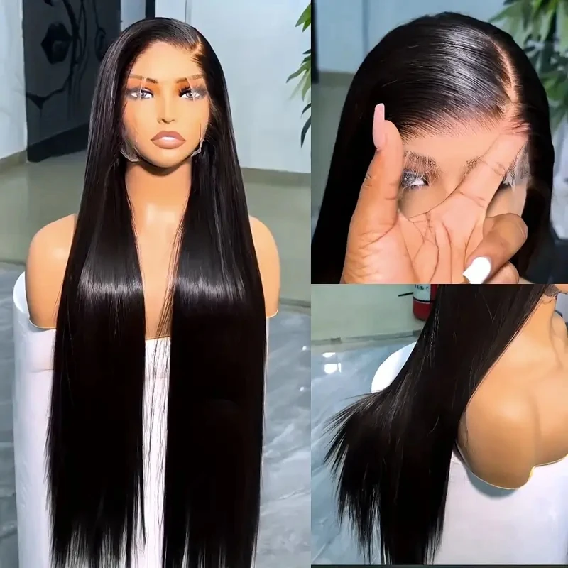 180 Density Bone Straight Lace Front Wig Brazilian  30 34Inch Transparent 13x6 HD Lace Frontal Human Hair Wigs For Women