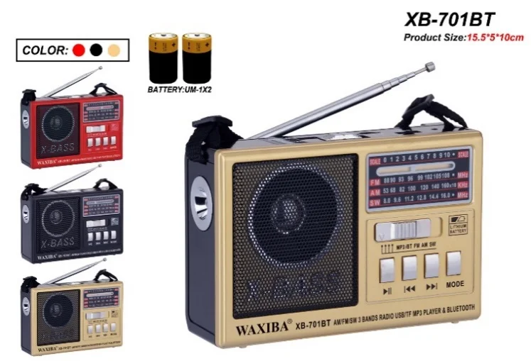 Waxiba Xb-701bt Portable Rechargeable Flashlight Music Mp3 Player 3 Bands Am Fm Sw Radio With Usb Port