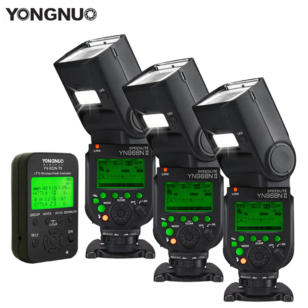 Yongnuo YN968N II TLL HSS GN60 스피드라이트(LED 조명 포함) Nikon 카메라용 고속 동기화 1/8000s 2.4G 무선 DSLR 플래시