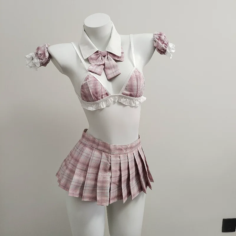 

Японская милая форма JK в стиле сладкой Лолиты, клетчатые бюстгальтеры, юбка, комплект ночного платья, женское сексуальное нижнее белье с V-образным вырезом, женское школьное нижнее белье, Новинка