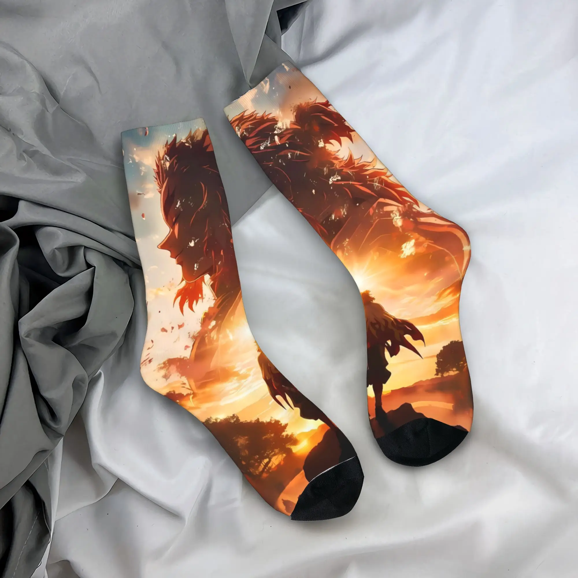 

Women Men Socks Anime Kyōjurō Rengoku Stockings Autumn Funny Breathable Socks Printed Outdoor Sports Anti Skid Socks