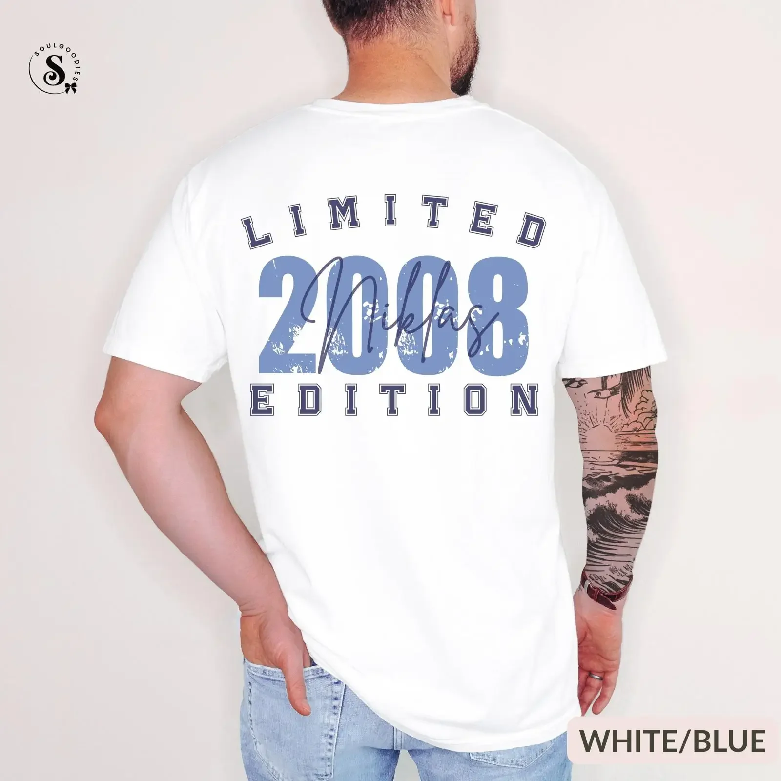 Personalized 18th Birthday for Men Custom Name Limited Edition 2008 Back PrinT T Shirt 18 Years Old Keepsake vintage Washed