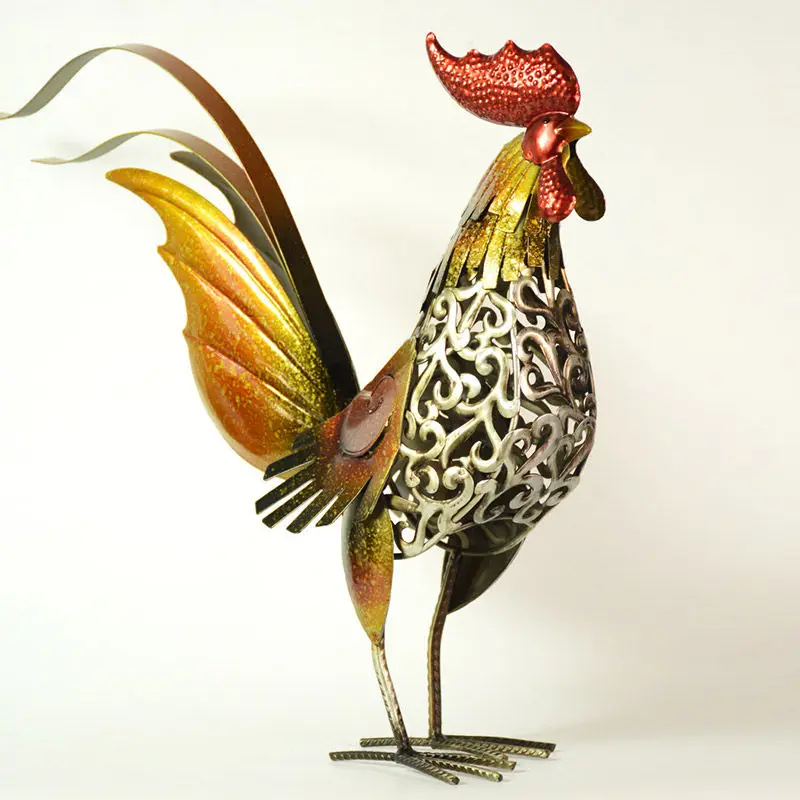 Pastoral Metal Cock Chicken Zodiac Ornaments Fengshui Home Livingroom Table Figurines Crafts Office Desktop Sculpture Decor Art