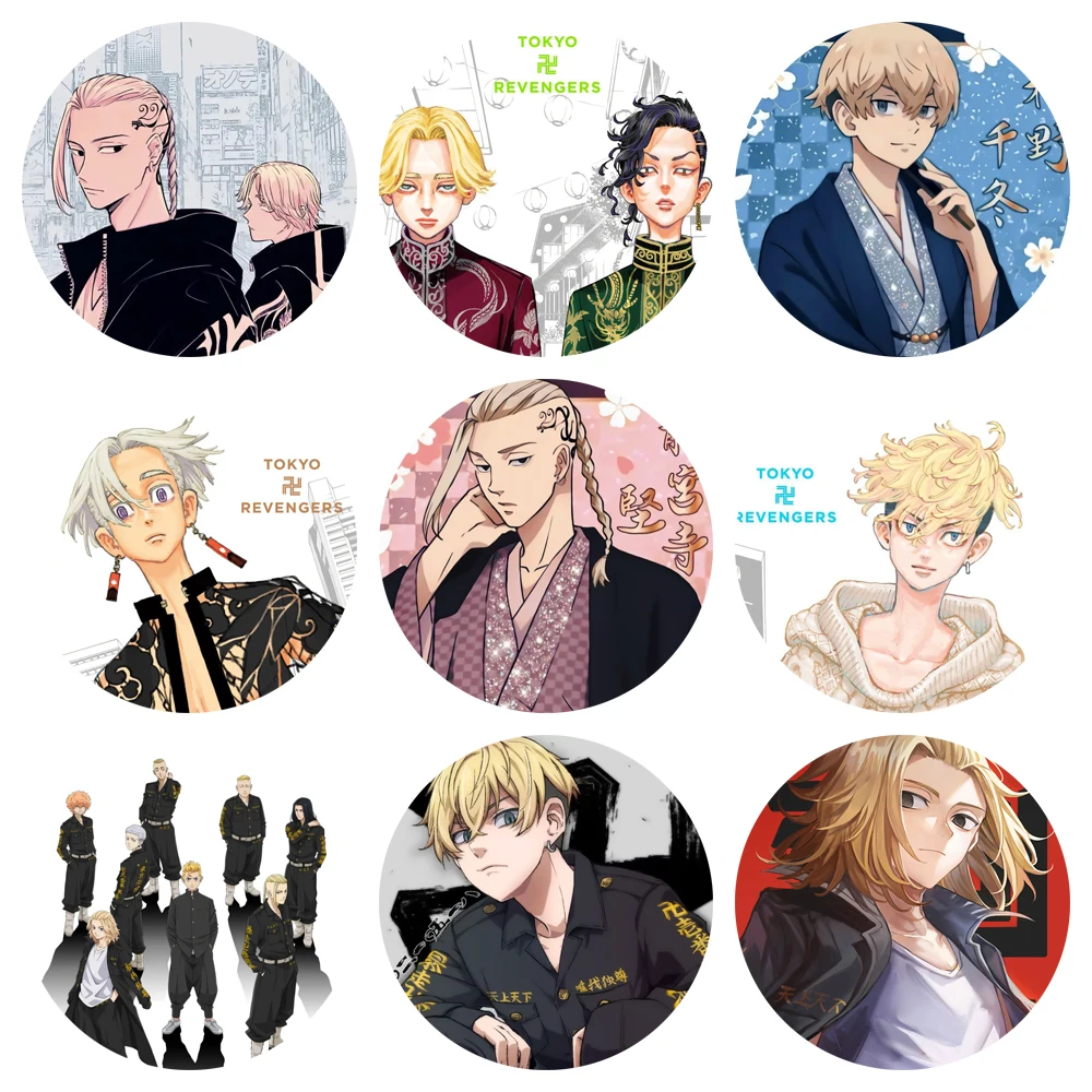 أنيمي طوكيو المنتقمون دبابيس سبيكة مستديرة Hanagaki Takemichi الكرتون الشكل شارات المينا دبابيس ظهره الملابس الصدر الحلي #1