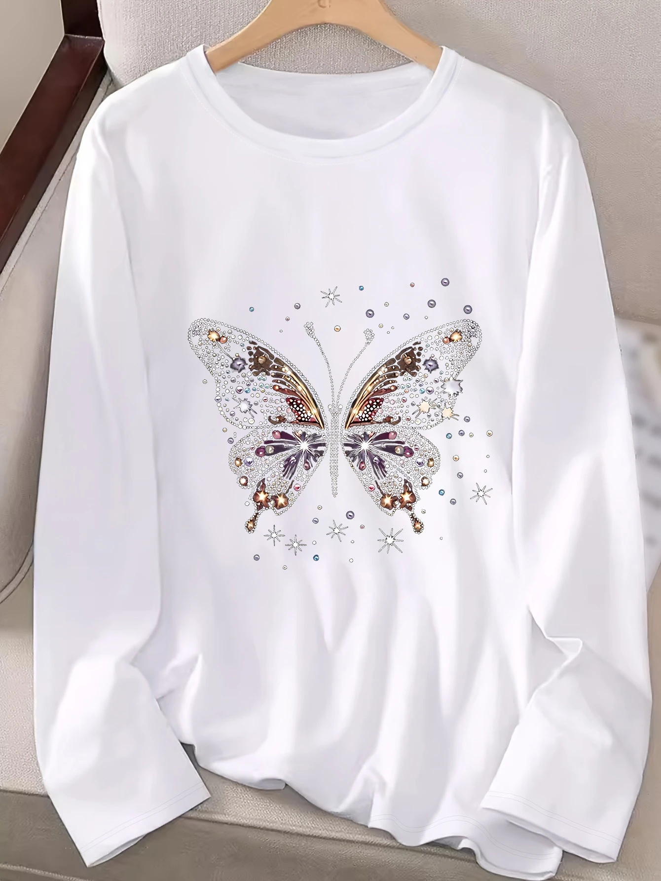 Haut long athlétique pour femme grande taille, imprimé papillon dessin animé, design mignon et tendance, polyvalent et décontracté