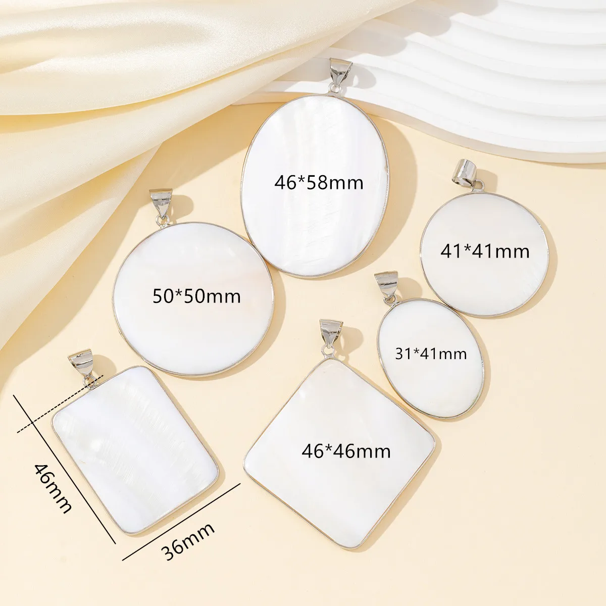 Popular Mother of Pearl Shell Embroidered Elliptical Pendant DIY Shell Geometric Shaped Jewelry Making Necklace Accessories