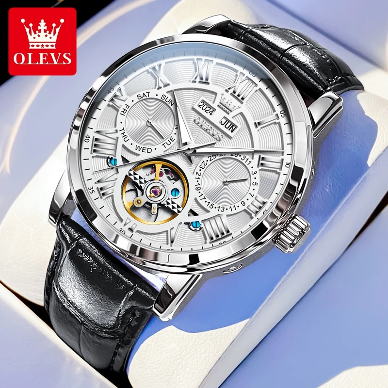 OLEVS 6668 Men Watch Classic Fashion Hollow Men's Mechanical Watch Roman Scale Waterproof Luminous Automatic Date Men Watch