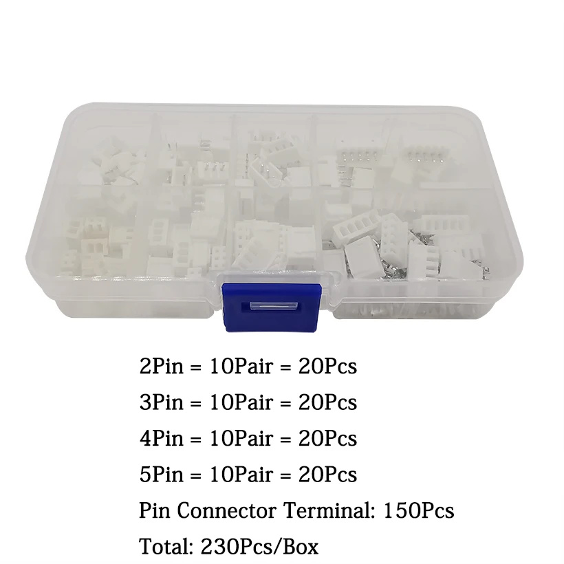 230Pcs XH 2.54 2P 3P 4P 5Pin 2.54mm Pitch Terminals Male Female Plastic Housing Pin Header Connector XH2.54mm Kits