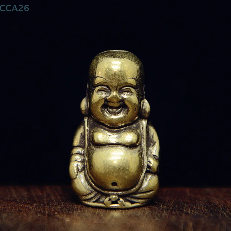 Petite statue de bouddha Maitreya en cuivre pur, grand ventre souriant, ornement Feng Shui, décoration de la maison, accessoire artisanal, figurine en laiton porte-bonheur