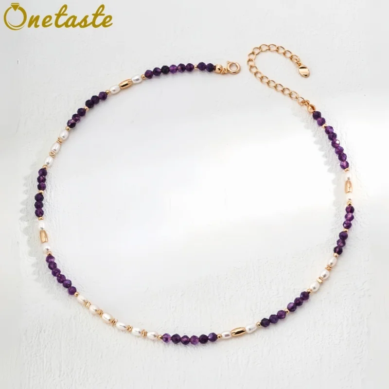 Amethyst Pearl Strand Necklace For Women 925 Sterling Silver Trendy Dainty Rosary Beads Stackable Chokers Necklaces Party Gift
