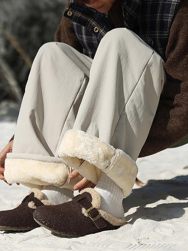 

Мужские бархатные зимние брюки Thiened Lamb, зимние повседневные брюки с прямыми штанинами на подкладке, ветрозащитные хлопковые брюки