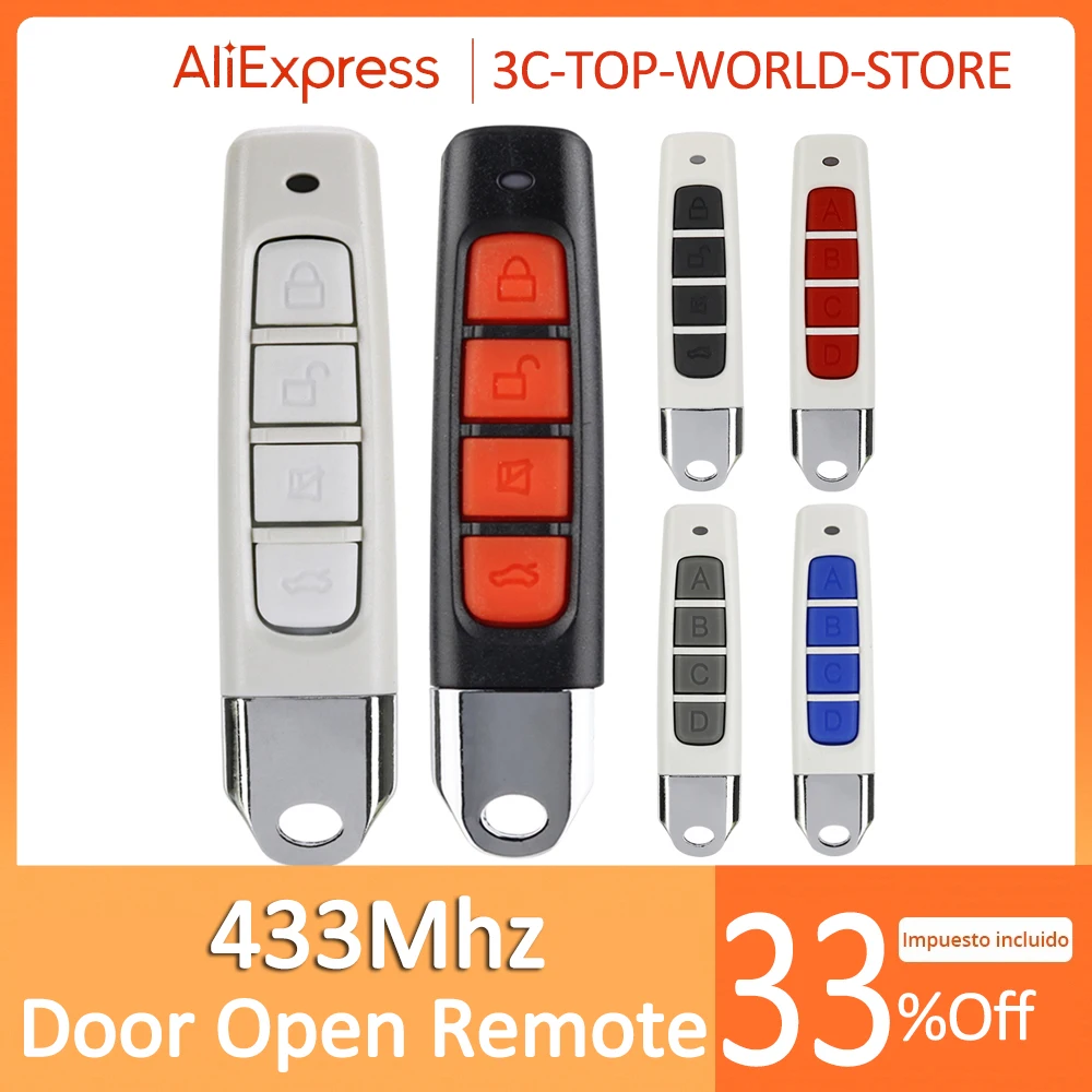 Control remoto de copia de 433MHZ, controlador de abridor de puerta de garaje, duplicador, clonación de clave de código con batería, 10 colores