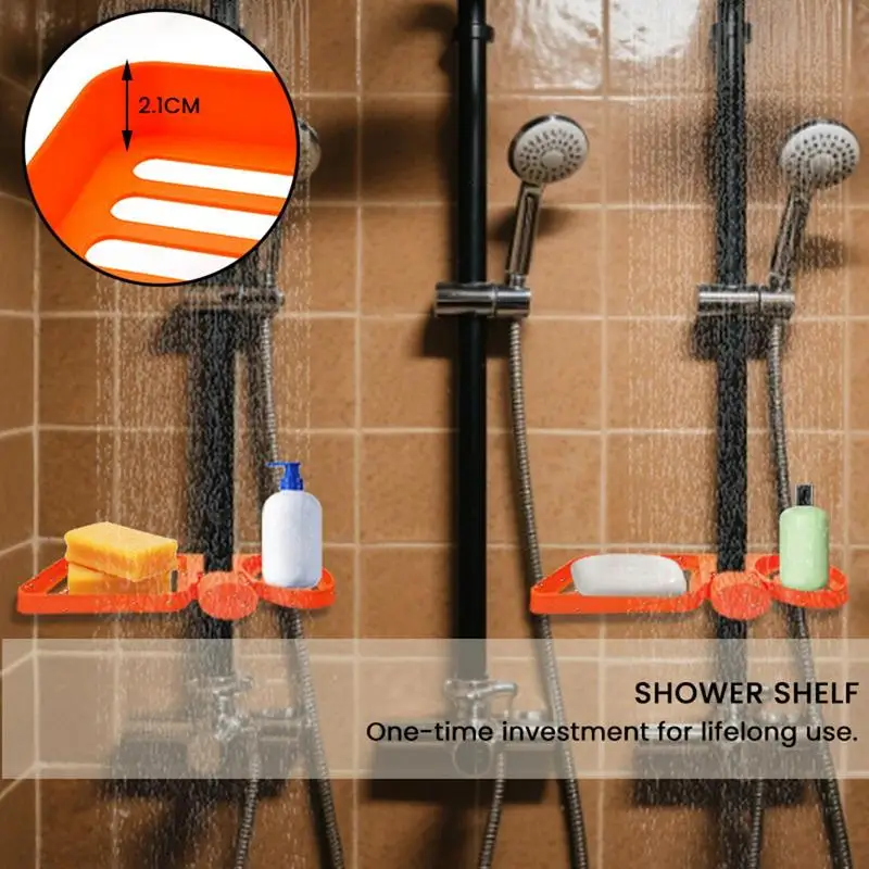 1 قطعة رف تخزين الدش المعلق، تصميم مقصورة صينية مزدوجة خالية من اللكمات لتخزين مستلزمات الحمام والشامبو وما إلى ذلك