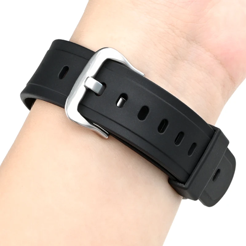 TPU Resin Strap for Casio AW-90H Electronic Watch Band Black Rubber Special Interface Bracelet Steel Pin Buckle Accessories