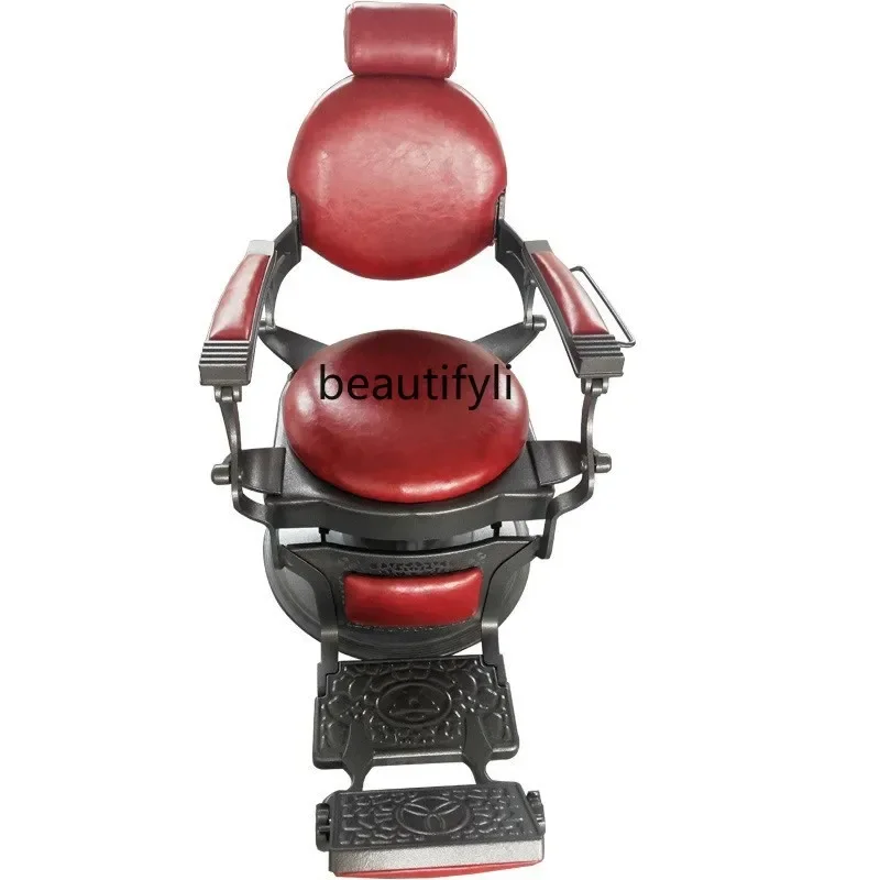 

zzOil Head Men's Barber Chair Hair Salon Retro Hair Salon Chair Can Be Put down Hot Dyeing Scraping Chair