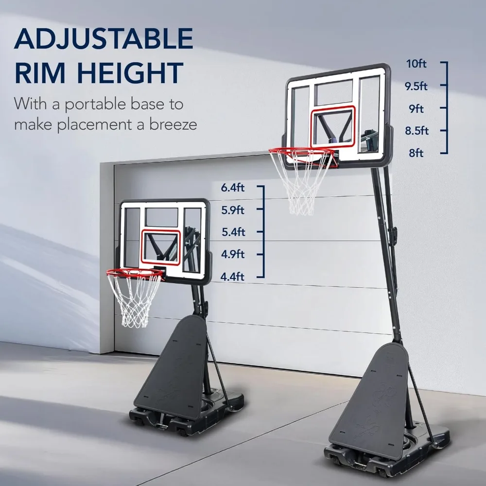 Sistema de cesta de basquete portátil 4,4-10 pés ajustável, tabela inquebrável, retorno de bola, base incluída, ideal para jogos ao ar livre