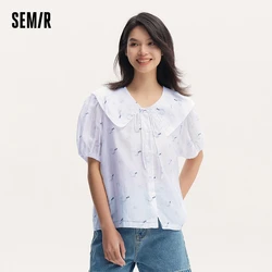 Semir Women Blouse Turn-Down Collar Puffy Sleeves Playful And Elegant Loose Summer Top Printed Top Shirts 2024