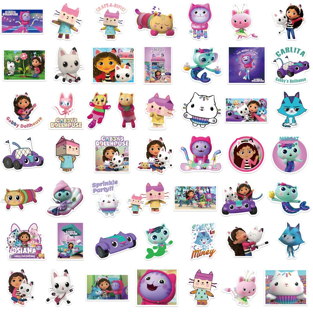 10/50Pcs Cute Gabbys Dollhouse Stickers Vinyl Decal Lugggage Notebook Laptop Motorcycle Suitcase Cartoon Stickers Kids Gift Toy