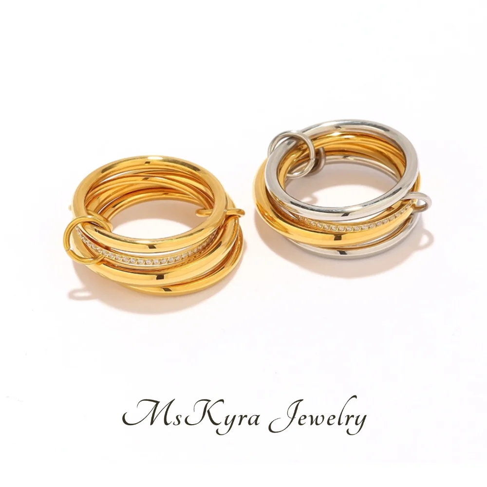 

MsKyra Stainless Steel Rings Four layered Plated 18k Gold Color Jewelry Waterproof Daily Rings for Women Premium Gift